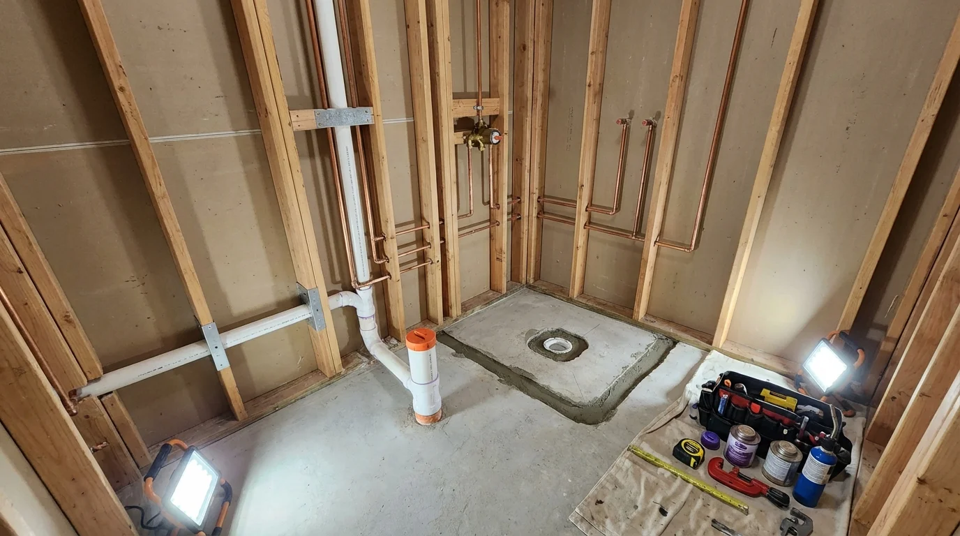Bathroom rough-in plumbing during remodel by Johns Plumbing LLC in Bradenton Beach