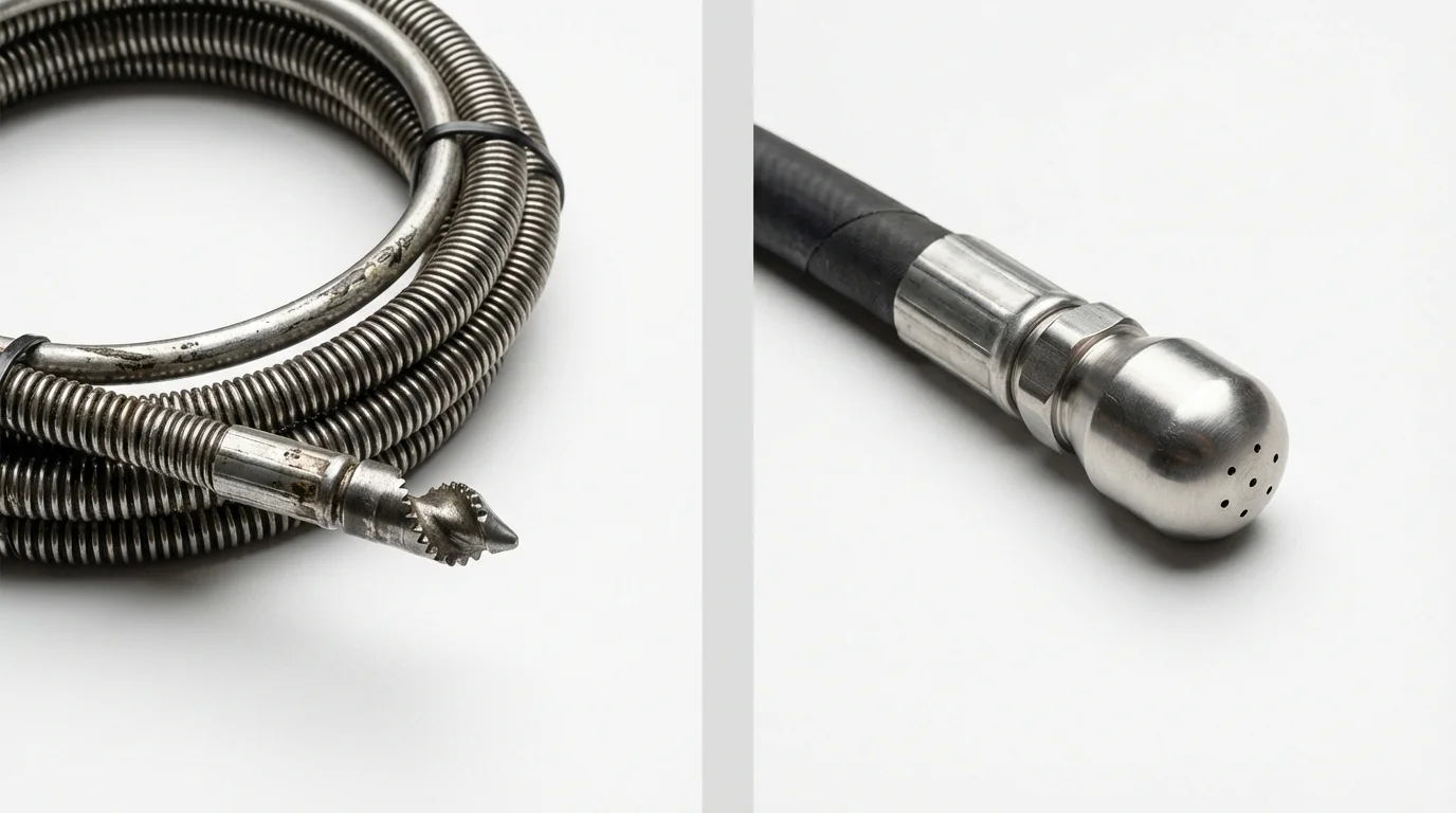 Drain snake cable and hydro jetting nozzle used for drain cleaning in Bradenton Beach, FL